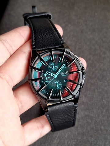 Diesel Framed Chronograph Black Leather Watch DZ4658